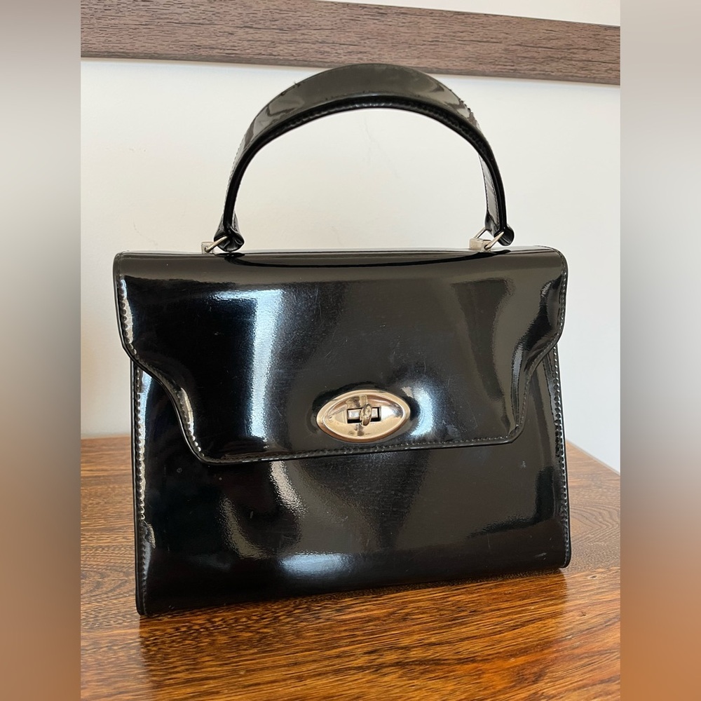3 for $30 Vintage Black Patten Handbag Retro Structured Hollywood Glamour